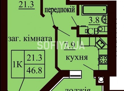 Однокомнатная квартира 46.8 м/кв - ЖК София