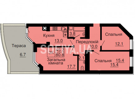 Трехкомнатная квартира 74,1 м/кв - ЖК София