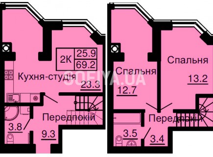 Двухуровневая квартира 69,2 м/кв - ЖК София