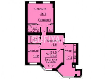 Трехкомнатная квартира 74,1 м/кв - ЖК София