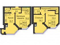 Двухуровневая квартира 79,2 м/кв - ЖК София