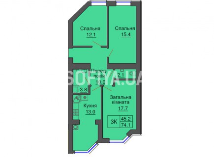 Трехкомнатная квартира 74,1 м/кв - ЖК София