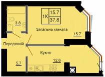 Однокомнатная квартира 37,8 м/кв - ЖК София