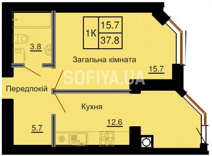 Однокомнатная квартира 37,8 м/кв - ЖК София