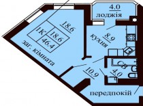 Однокомнатная квартира 46.4 м/кв - ЖК София