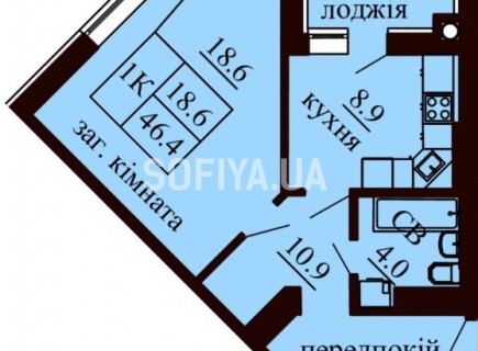 Однокомнатная квартира 46.4 м/кв - ЖК София