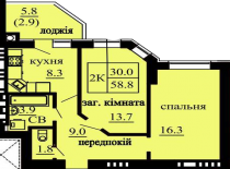 2-х комнатная квартира 58.8 м/кв - ЖК София