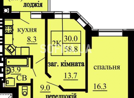 2-х комнатная квартира 58.8 м/кв - ЖК София