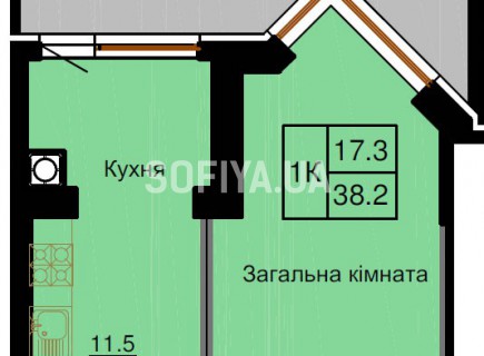 Однокомнатная квартира 38,2 м/кв - ЖК София