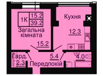 Однокомнатная квартира 39,2 м/кв - ЖК София