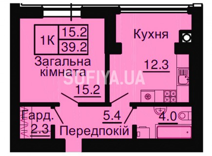 Однокомнатная квартира 39,2 м/кв - ЖК София