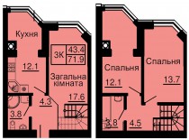 Двухуровневая квартира 71,9 м/кв - ЖК София