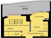 Однокомнатная квартира 37,8 м/кв - ЖК София