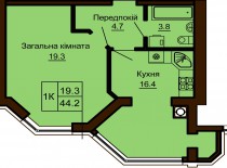 Однокомнатная квартира 44.2 м/кв - ЖК София