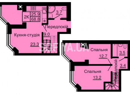 Двухуровневая квартира 68,8 м/кв - ЖК София