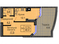 Однокомнатная квартира 37,6 м/кв - ЖК София