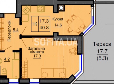 Однокомнатная квартира 40.8 м/кв - ЖК София