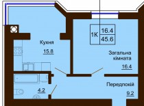 Однокомнатная квартира 45.6 м/кв - ЖК София