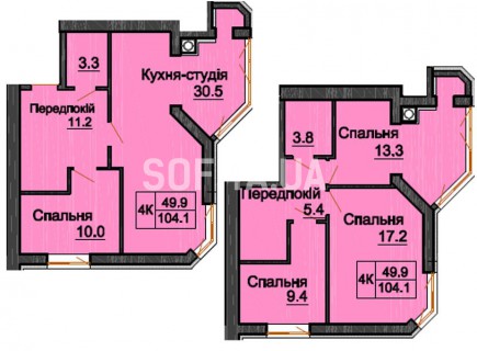 Двухуровневая квартира 104,1 м/кв - ЖК София