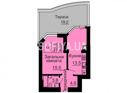 Однокімнатна квартира 37,4 м/кв - ЖК София