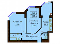Двокімнатна квартира 61,5 кв.м - ЖК София