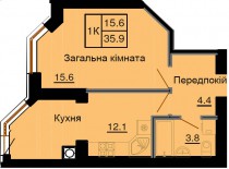 Однокомнатная квартира 35,9 м/кв - ЖК София