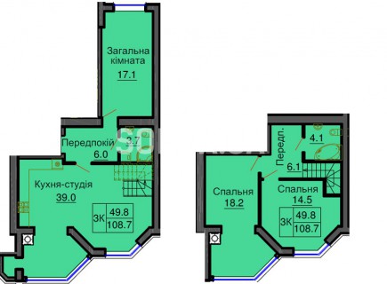 Двухуровневая квартира 108,7 м/кв - ЖК София