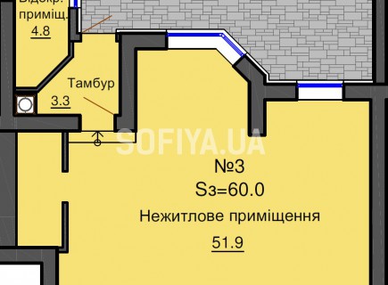 Нежилое помещение 60 м/кв - ЖК София