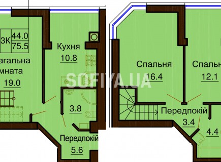 Двухуровневая квартира 75.5 м/кв - ЖК София