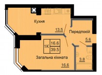 Однокомнатная квартира 39,5 м/кв - ЖК София