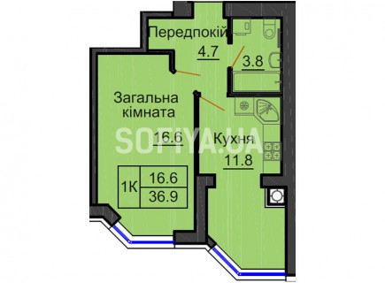 Однокомнатная квартира 36,9 м/кв - ЖК София