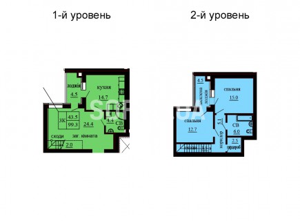 Двухуровневая квартира 99.3 м/кв - ЖК София