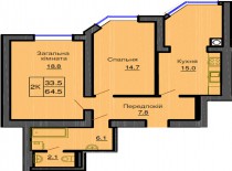 Двухкомнатная квартира 64.5 м/кв - ЖК София