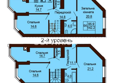 Двухуровневая квартира 142,2 м/кв - ЖК София