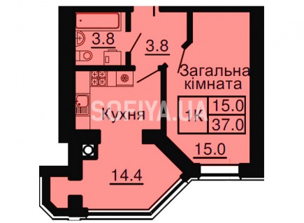 Однокомнатная квартира 37 м/кв - ЖК София