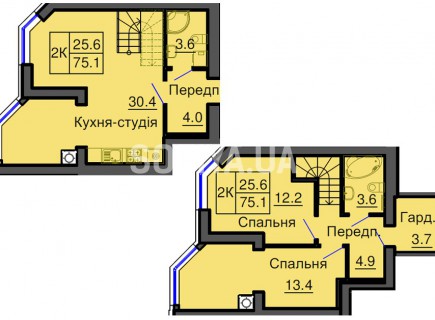 Двухуровневая квартира 75,1 м/кв - ЖК София