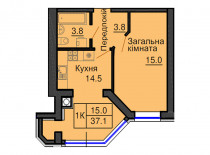 Однокімнатна квартира 37,1 м/кв - ЖК София