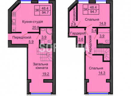 Дворівнева квартира 94,7 м.кв - ЖК София