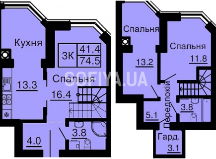 Двухуровневая квартира 74,5 м/кв - ЖК София
