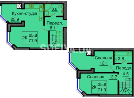 Двухуровневая квартира 71,9 м/кв - ЖК София