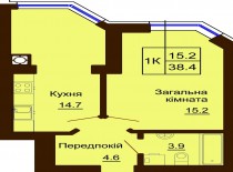 Однокомнатная квартира 38.4 м/кв - ЖК София