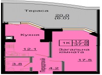 Однокомнатная квартира 37,6 м/кв - ЖК София