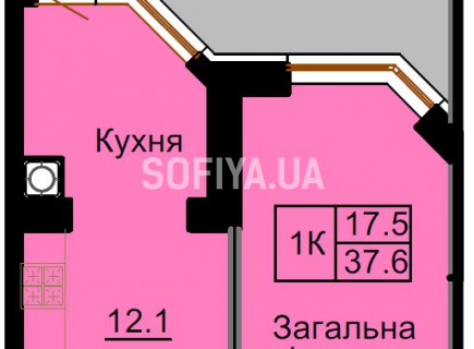 Однокомнатная квартира 37,6 м/кв - ЖК София