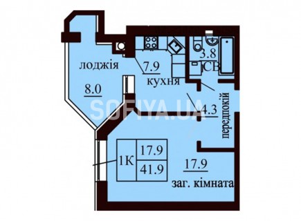 Однокомнатная квартира 41.9 м/кв - ЖК София