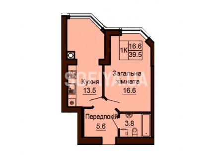 Однокомнатная квартира 39.5 м/кв - ЖК София
