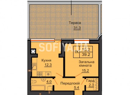 Однокомнатная квартира 39,2 м/кв - ЖК София