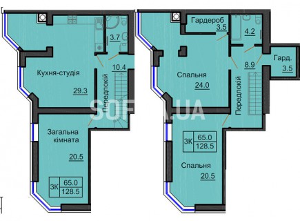 Двухуровневая квартира 128,5 м/кв - ЖК София