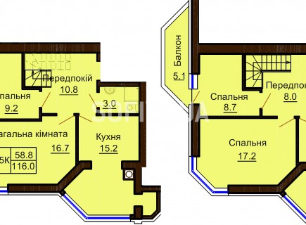 Двухуровневая квартира 116 м/кв - ЖК София