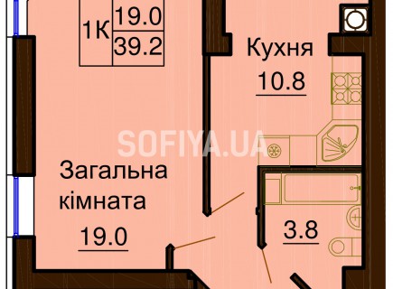 Однокомнатная квартира 39.2 м/кв - ЖК София