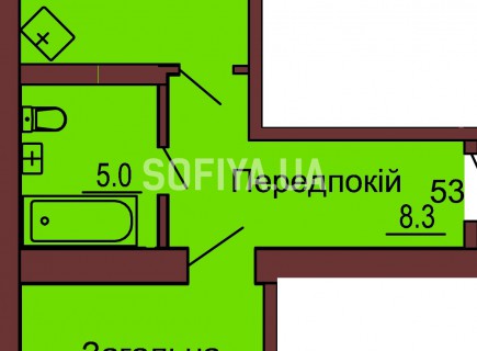 Однокомнатная квартира 50.1 м/кв - ЖК София